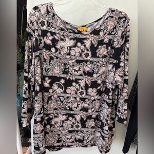 Ruby Rd Black & Cream Top 2x